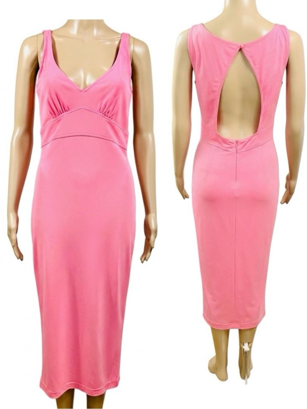 Escada Pink Coral Tank Midi Dress with gathered under bust Sz S